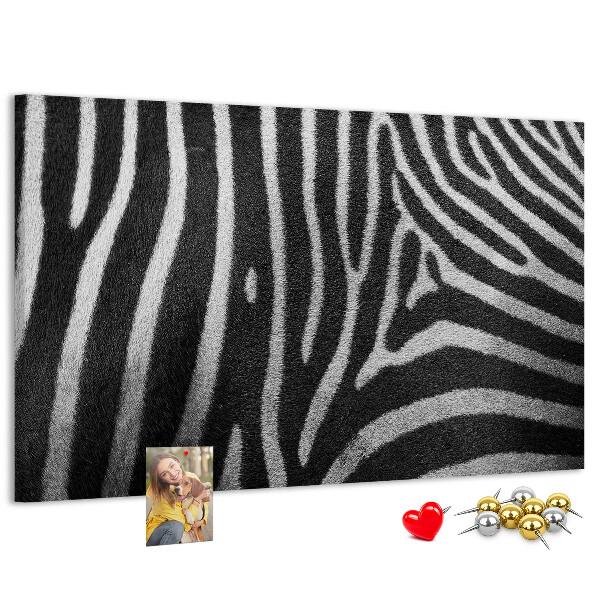Színes parafatábla Fekete-fehér zebra csíkok a háttérben.
