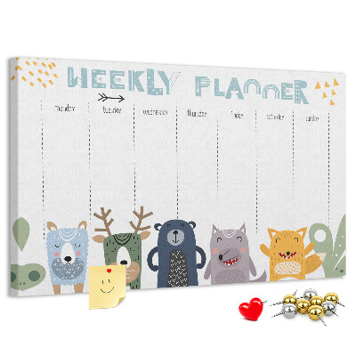 Parafatábla falra Színes heti tervező állatokkal