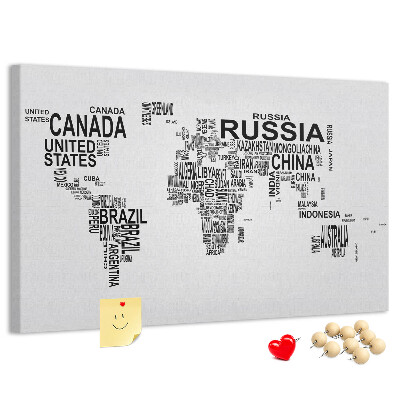Nagy parafatábla Világtérkép országnevekkel.