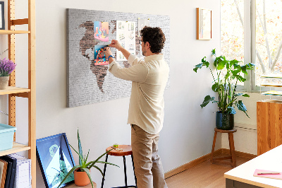 Parafatábla falra Világtérkép egy téglafal háttérrel