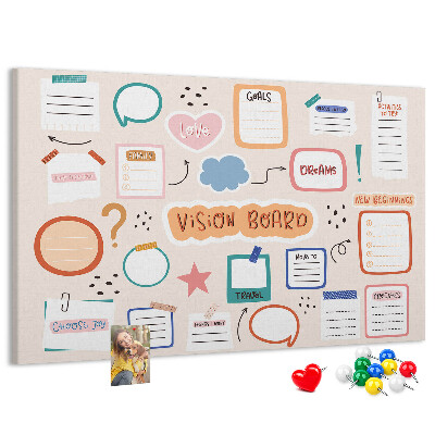 Színes parafatábla Színes álomtábla jegyzetekkel