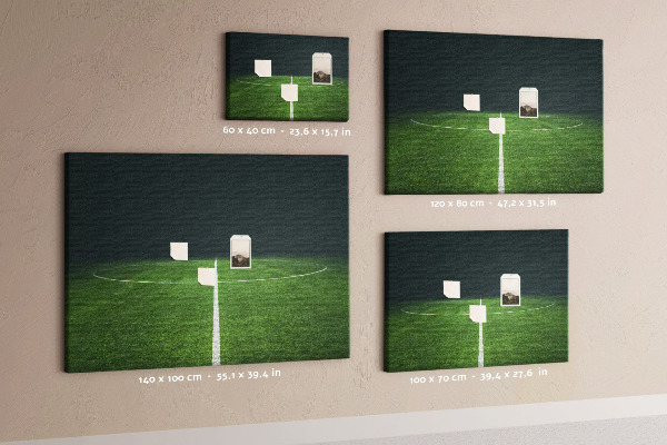 Nagy parafatábla Futballpálya vonalakkal és fűvel.