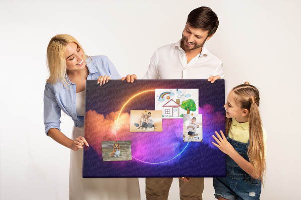 Színes parafatábla Színes felhők neon körrel