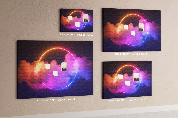 Színes parafatábla Színes felhők neon körrel