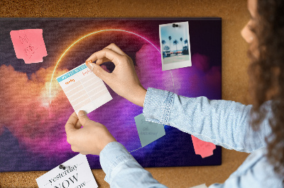 Színes parafatábla Színes felhők neon körrel