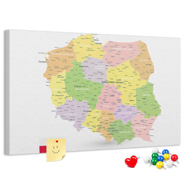 Parafatábla falra Lengyelország térképe közigazgatási beosztással.
