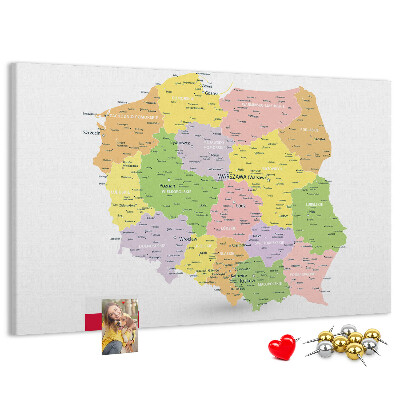 Parafatábla falra Lengyelország térképe közigazgatási beosztással.