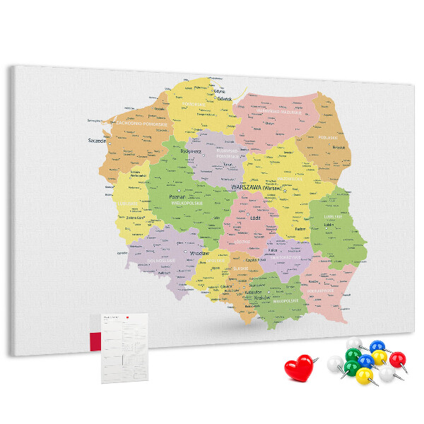 Parafatábla falra Lengyelország térképe közigazgatási beosztással.
