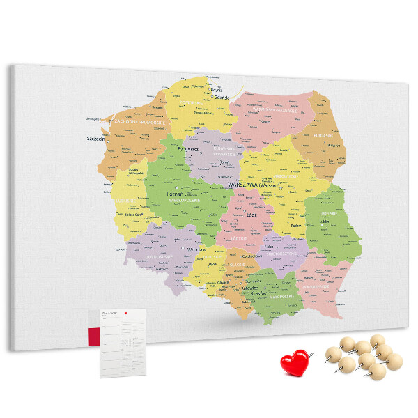 Parafatábla falra Lengyelország térképe közigazgatási beosztással.
