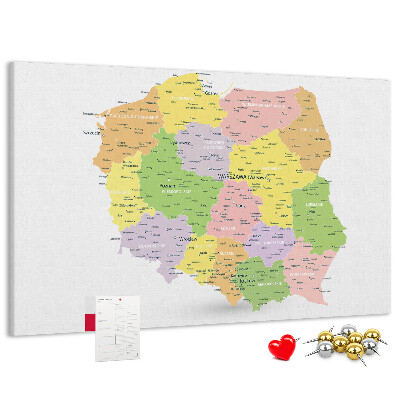 Parafatábla falra Lengyelország térképe közigazgatási beosztással.