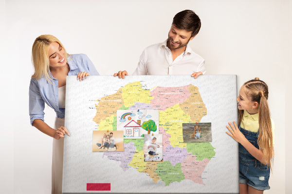 Parafatábla falra Lengyelország térképe közigazgatási beosztással.