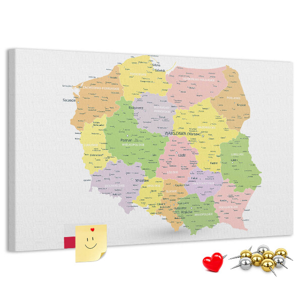 Parafatábla falra Lengyelország térképe közigazgatási beosztással.