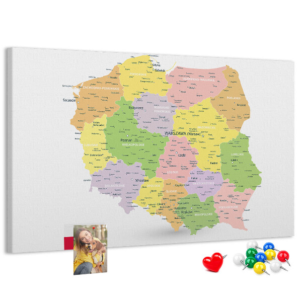 Parafatábla falra Lengyelország térképe közigazgatási beosztással.