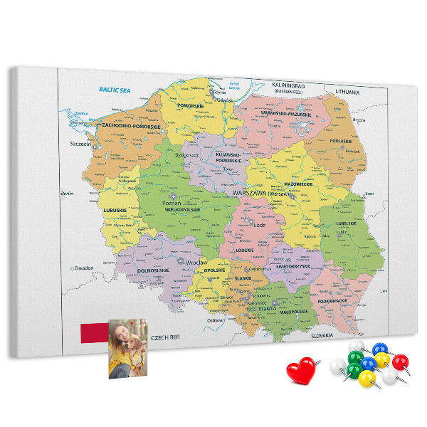 Nagy parafatábla Lengyelország térképe színes vajdaságokkal