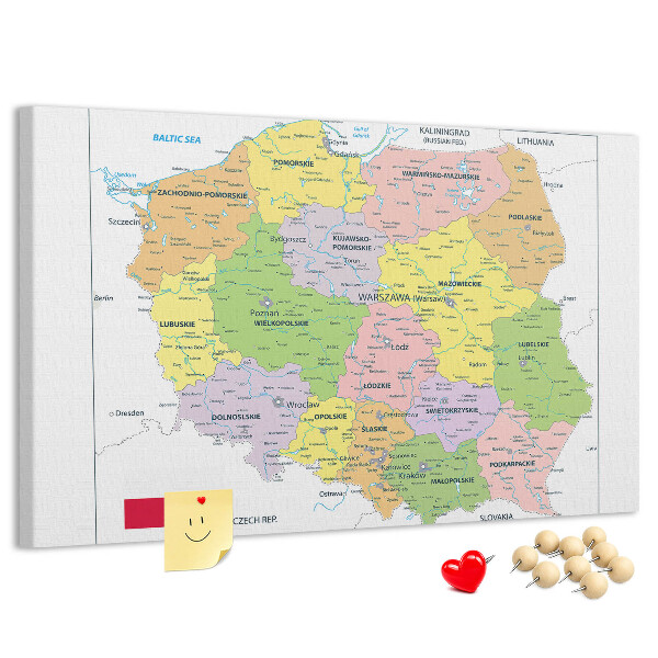 Nagy parafatábla Lengyelország térképe színes vajdaságokkal