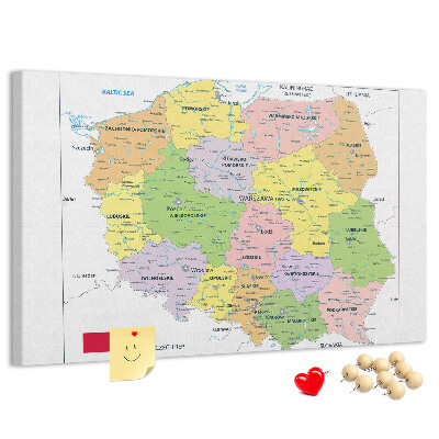 Nagy parafatábla Lengyelország térképe színes vajdaságokkal