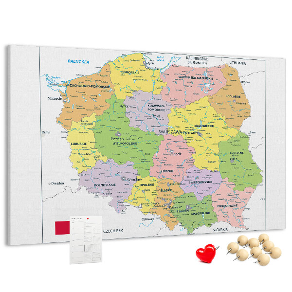 Nagy parafatábla Lengyelország térképe színes vajdaságokkal