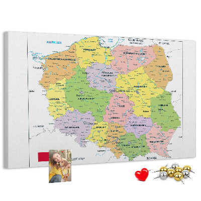 Nagy parafatábla Lengyelország térképe színes vajdaságokkal