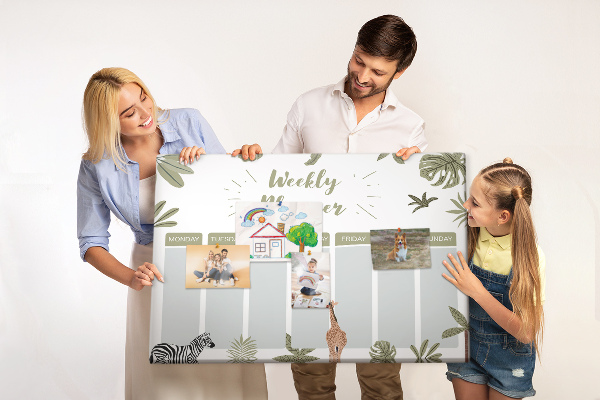 Színes parafatábla Heti tervező növényi mintával