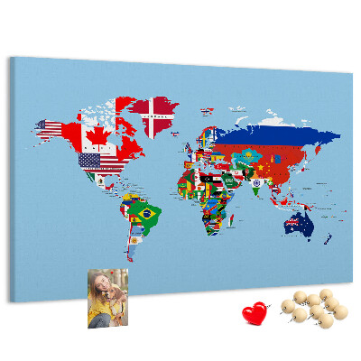 Parafatábla falra Világtérkép országzászlókkal