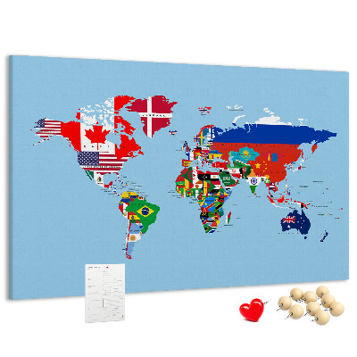 Parafatábla falra Világtérkép országzászlókkal