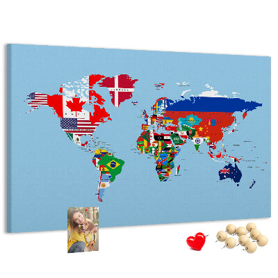 Parafatábla falra Világtérkép országzászlókkal
