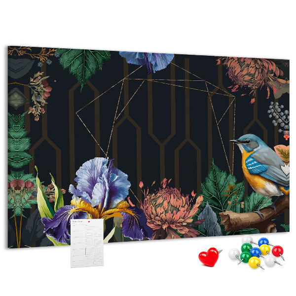 Nagy parafatábla Virágminta színes madárral