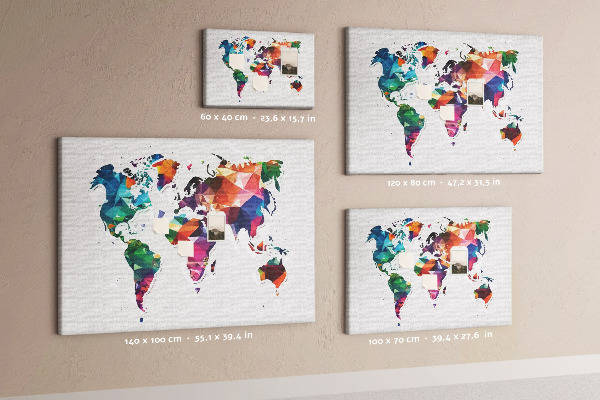 Parafatábla falra Színes világtérkép geometrikus stílusban
