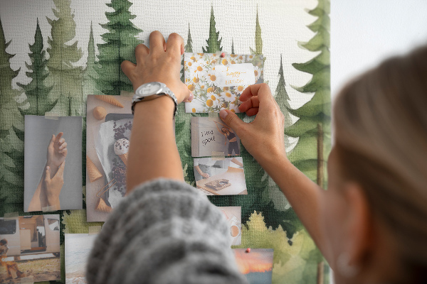 Színes parafatábla Erdő táj zöld fákkal