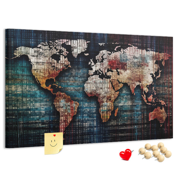 Színes parafatábla Stilizált világtérkép földszínekben.