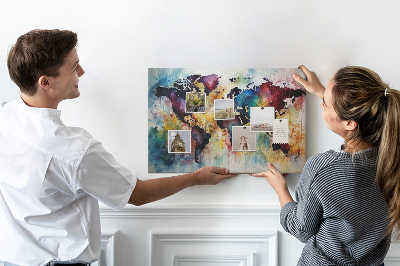 Parafatábla falra Színes világtérkép akvarell stílusban