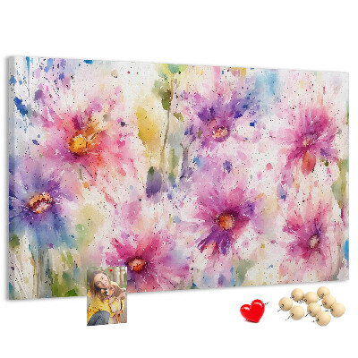 Parafatábla falra Virágos akvarellképek rózsaszín árnyalatokban.