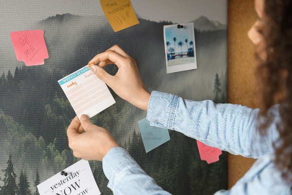 Nagy parafatábla Ködös hegyi panoráma fenyveserdővel