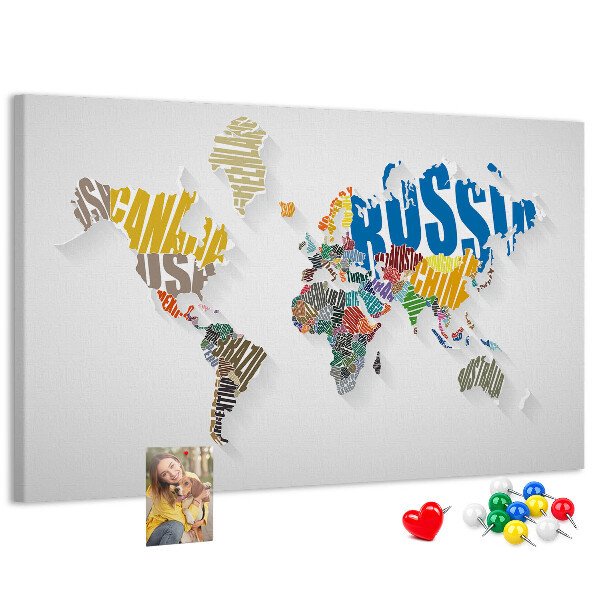 Nagy parafatábla Színes világtérkép országnevekkel