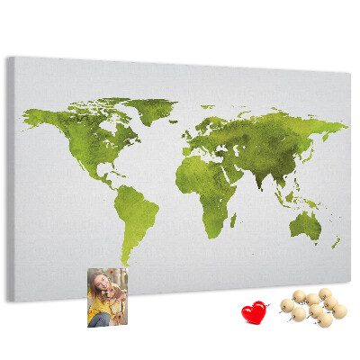 Parafatábla falra Zöld világtérkép akvarellhatással