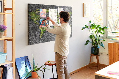 Parafatábla falra Zöld világtérkép szürke háttéren
