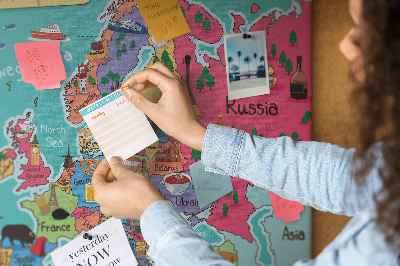 Parafatábla falra Színes Európa térképe országnevekkel