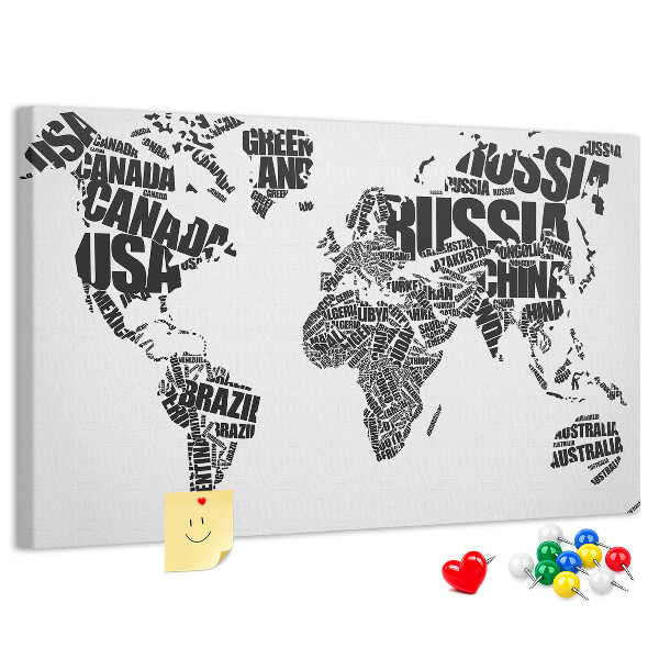 Nagy parafatábla Világtérkép országnevekkel szavakban