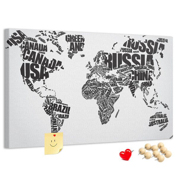 Nagy parafatábla Világtérkép országnevekkel szavakban