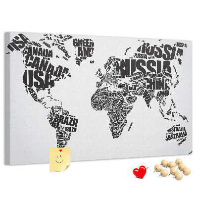 Nagy parafatábla Világtérkép országnevekkel szavakban