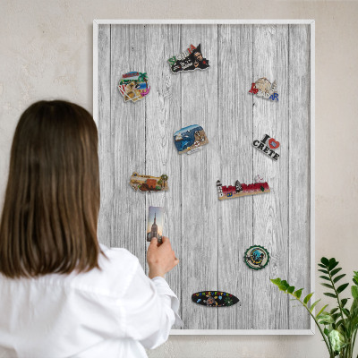 Tábla utazási mágneseknek fehér keret Fa textúra