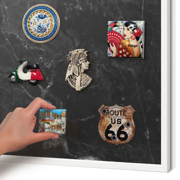 Fém tábla mágneseknek fehér keretben Fekete márvány