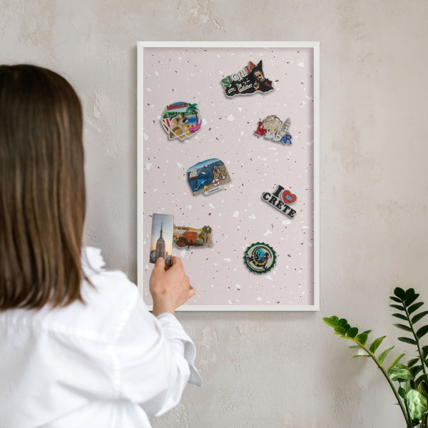 Fém tábla mágneseknek fehér keretben Modern terrazzo