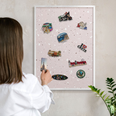Fém tábla mágneseknek fehér keretben Modern terrazzo