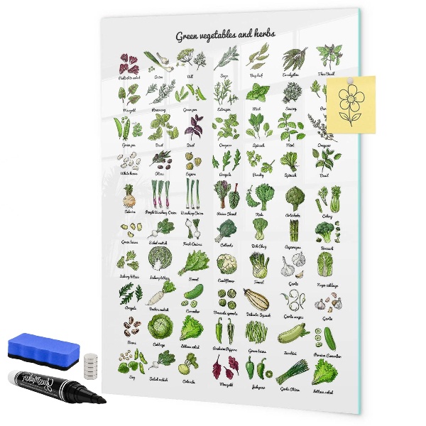 Mágneses felíró tábla Zöld zöldségek és fűszernövények grafikákon