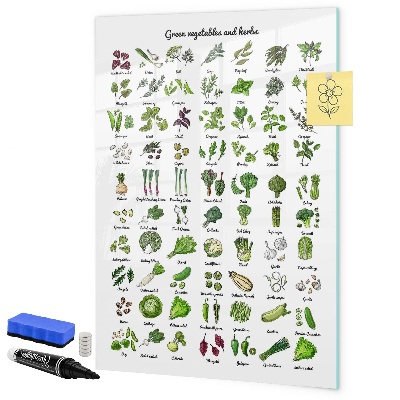 Mágneses felíró tábla Zöld zöldségek és fűszernövények grafikákon