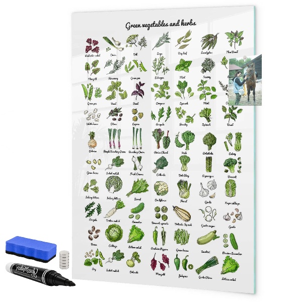 Mágneses felíró tábla Zöld zöldségek és fűszernövények grafikákon