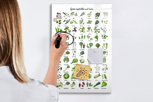Mágneses felíró tábla Zöld zöldségek és fűszernövények grafikákon