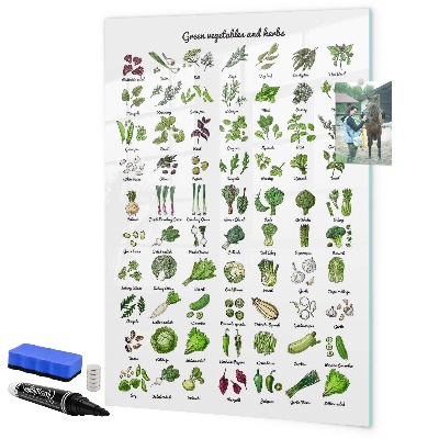 Mágneses felíró tábla Zöld zöldségek és fűszernövények grafikákon