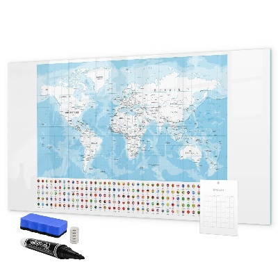 Mágneses felíró tábla Világtérkép jelölhető helyekkel